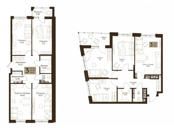 Во всех квартирах семейного формата предусмотрены просторные кухни-гостиные